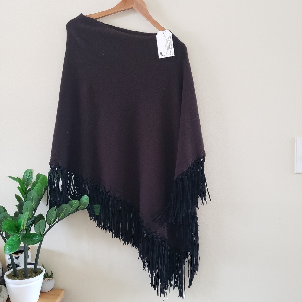 TESMA BNWT Assymetrical Made In Italy Cashmere Blend Poncho Suede Fringes - O/S - Picture 2 of 9